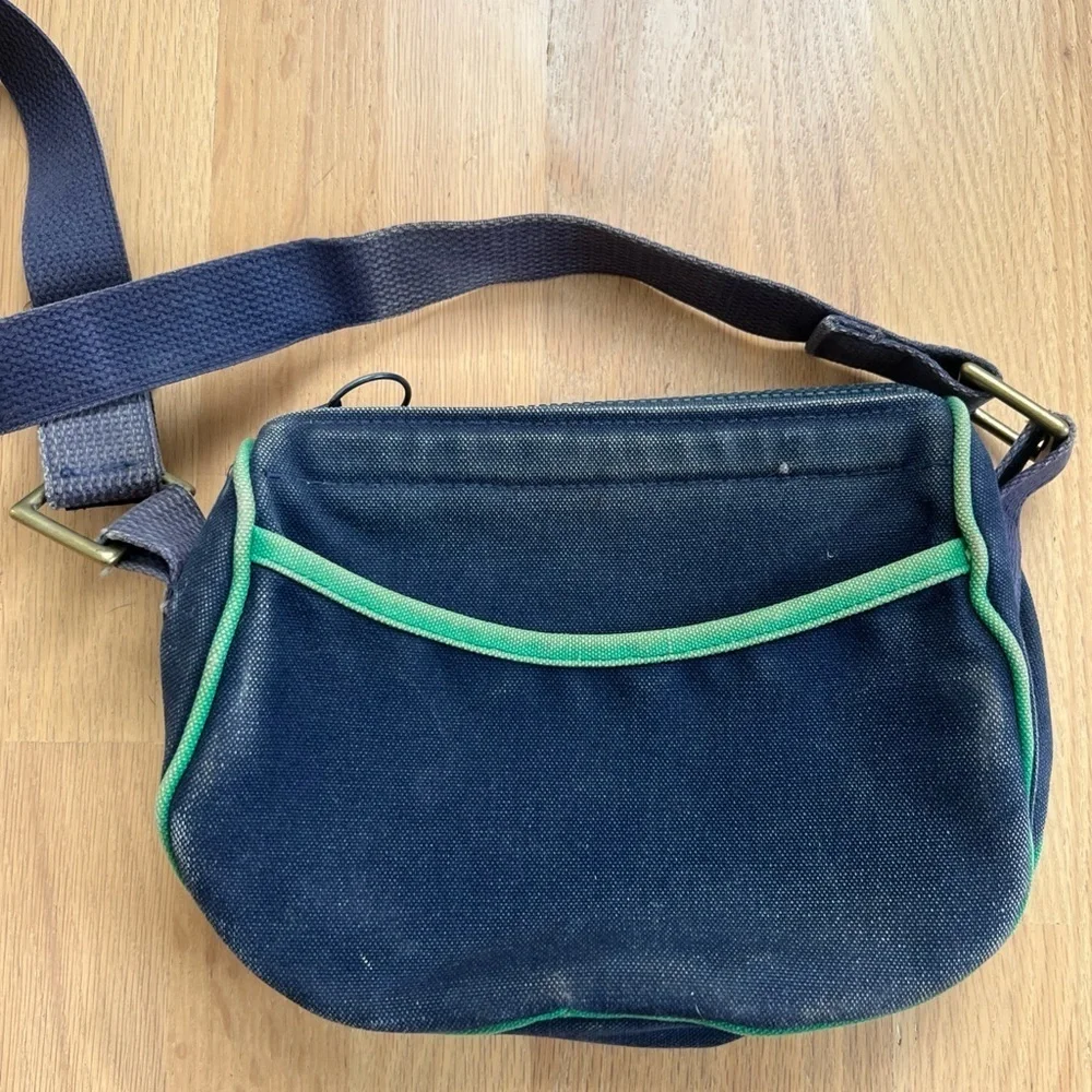 Lands End Vintage Crossbody Canvas Purse Bag Green Blue Preppy Shoulder Small